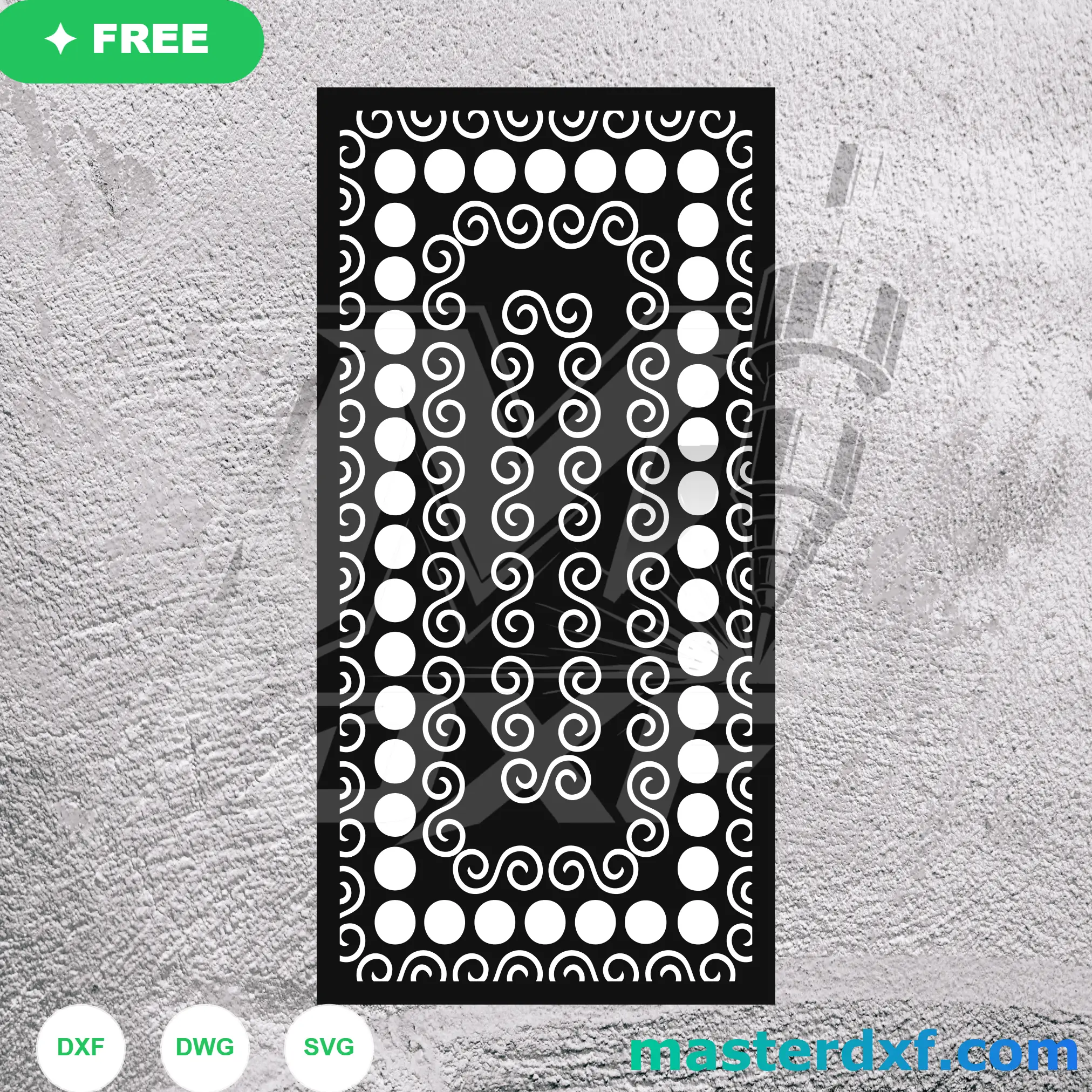 Symmetrical S-Scroll Border and Concentric Dots Screen DXF File